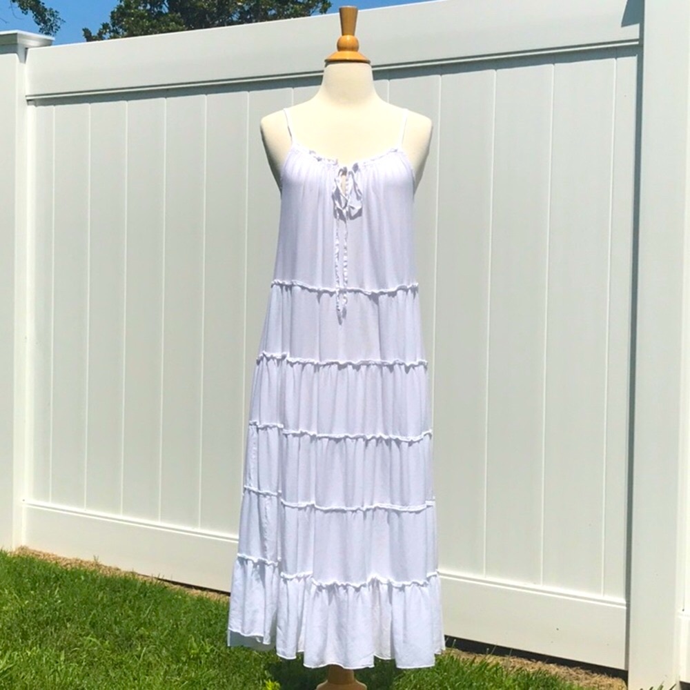 Raviya White Tiered Midi Dress Adjustable Strap Size Small